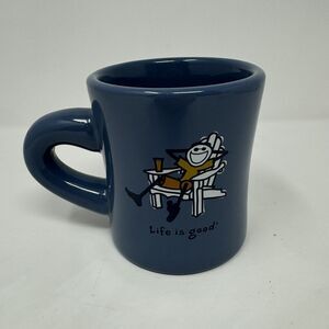 LIFE IS GOOD Diner Style Mug Blue Cup Jake in Adirondack Chair Do What You Like